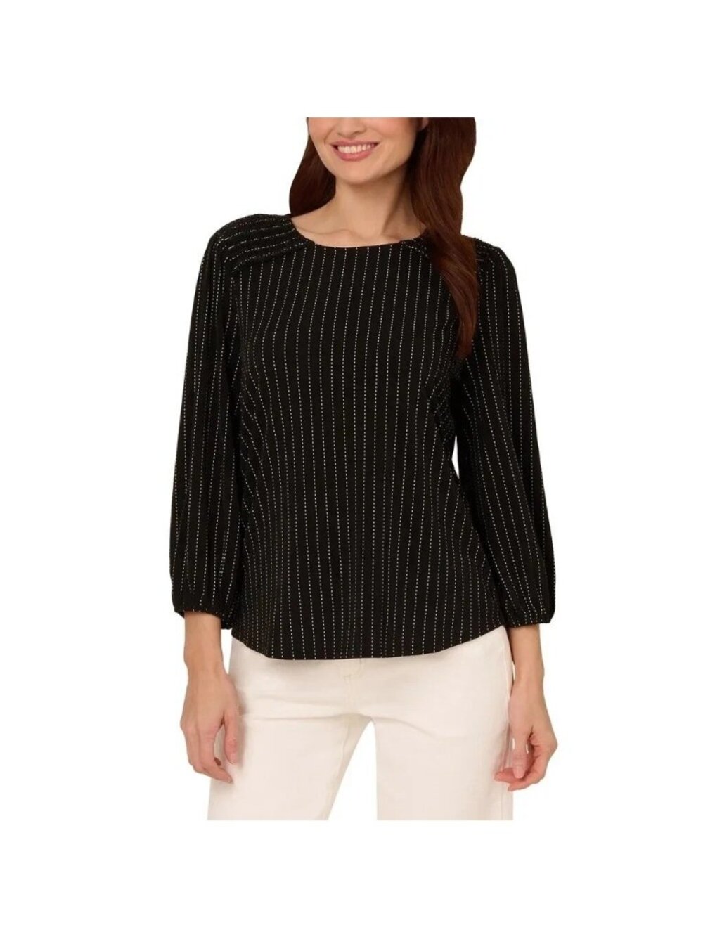 NWT Adrianna Papell Women's Small Black Striped Blouse Stretched Q0147